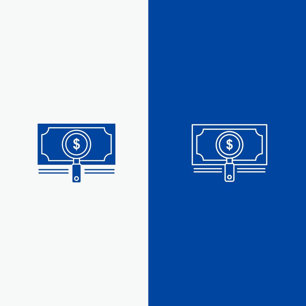 i soldi fondo ricerca prestito dollaro linea e glifo solido icona blu bandiera linea e glifo solido icona blu bandiera vettore