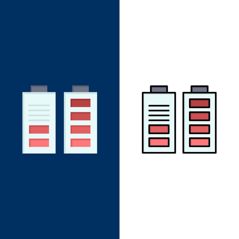 accumulatore batteria energia pieno icone piatto e linea pieno icona impostato vettore blu sfondo