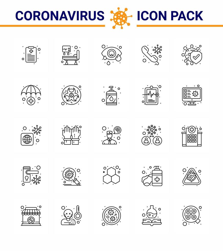 coronavirus consapevolezza icona 25 linea icone icona incluso protezione batteri occhio infezione chiamata medico virale coronavirus 2019 nov malattia vettore design elementi