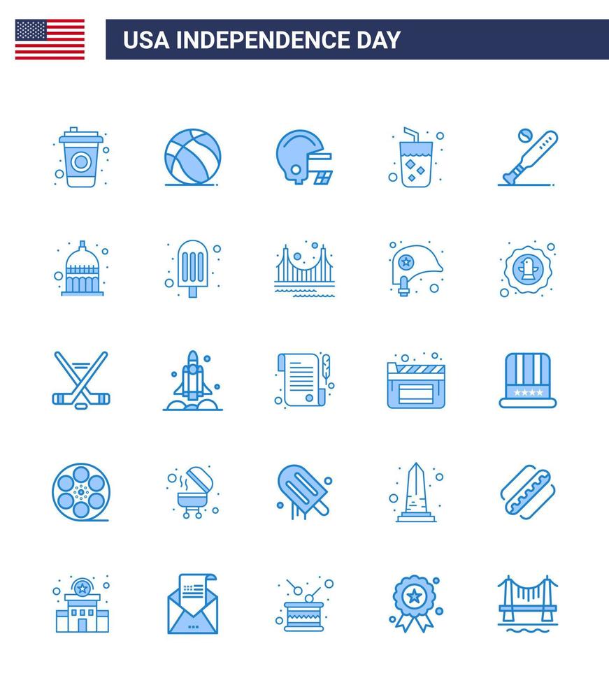 Stati Uniti d'America indipendenza giorno blu impostato di 25 Stati Uniti d'America pittogrammi di gli sport baseball calcio palla succo modificabile Stati Uniti d'America giorno vettore design elementi