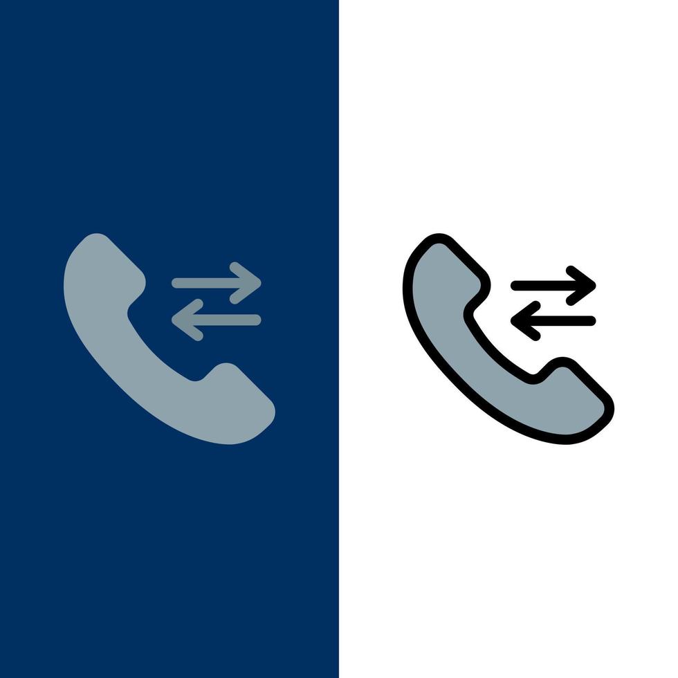 risposta chiamata contatto noi icone piatto e linea pieno icona impostato vettore blu sfondo