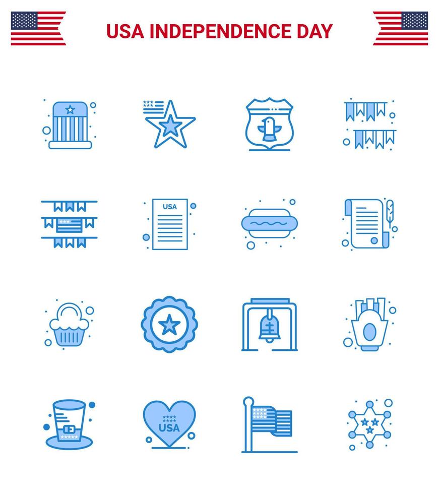 16 Stati Uniti d'America blu segni indipendenza giorno celebrazione simboli di zigoli decorazione sheild zigoli americano giorno modificabile Stati Uniti d'America giorno vettore design elementi