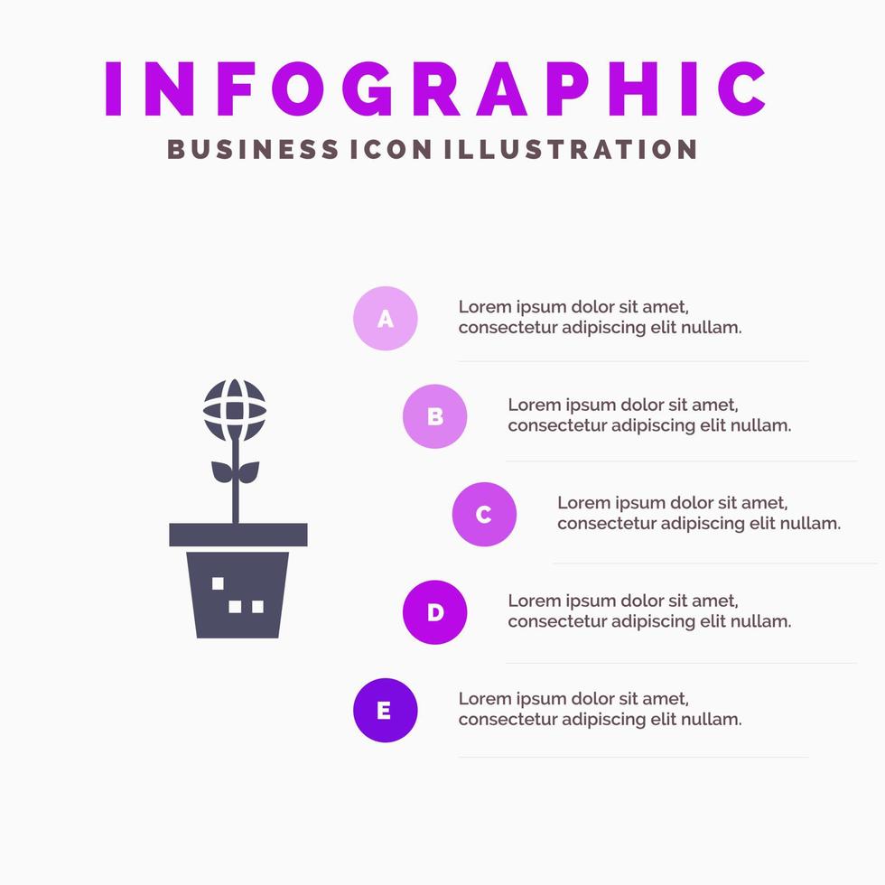 eco ambiente muffa natura pianta solido icona infografica 5 passaggi presentazione sfondo vettore