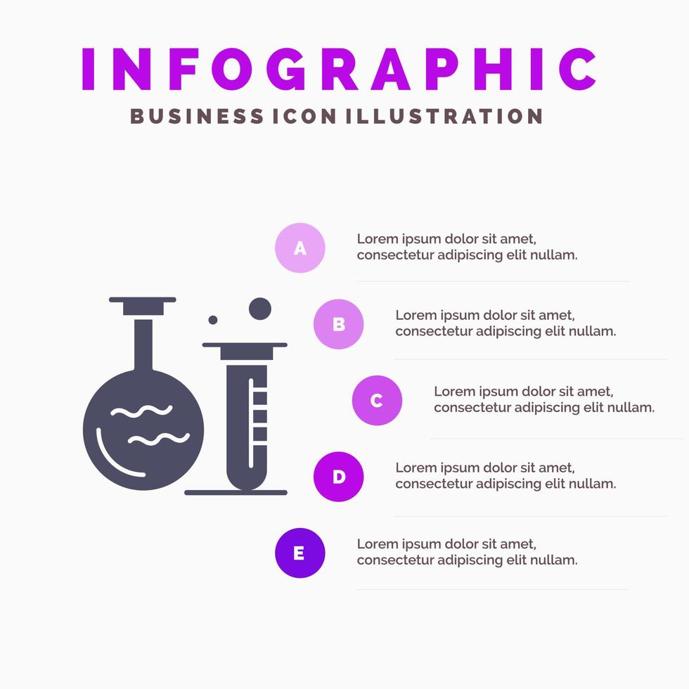 tubo borraccia laboratorio formazione scolastica solido icona infografica 5 passaggi presentazione sfondo vettore