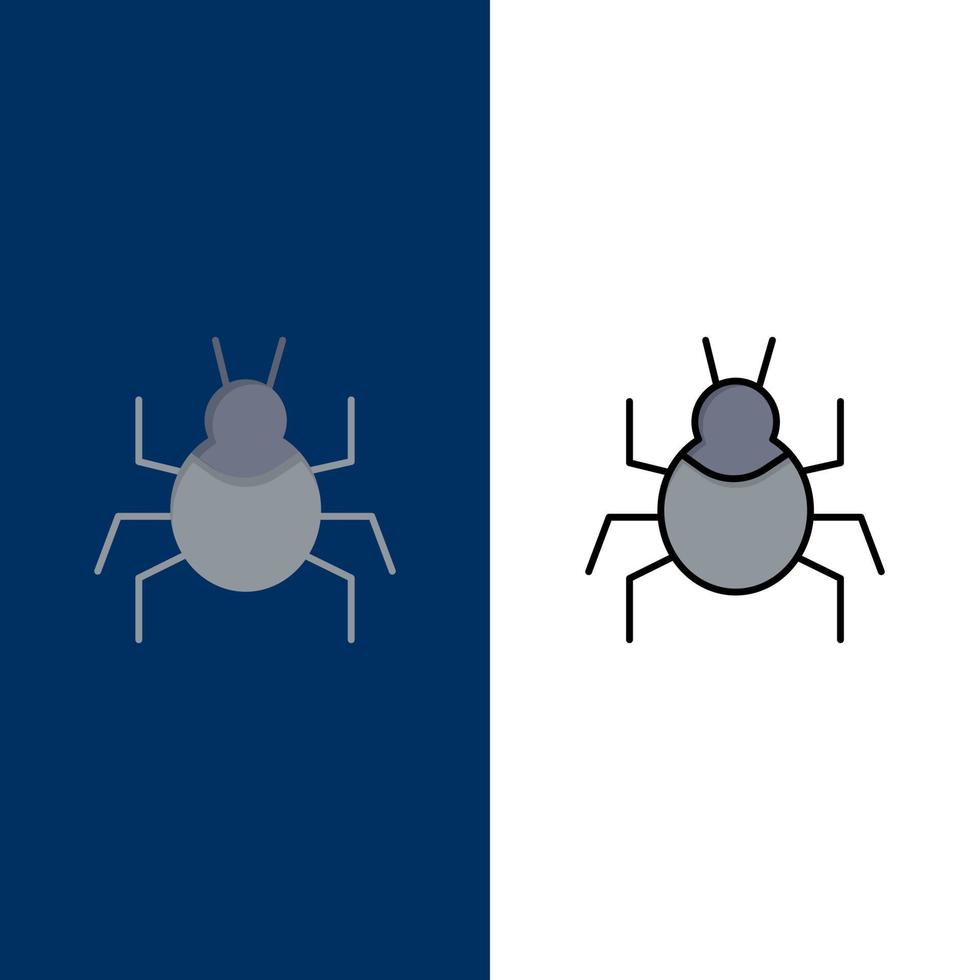 insetto natura virus indiano icone piatto e linea pieno icona impostato vettore blu sfondo