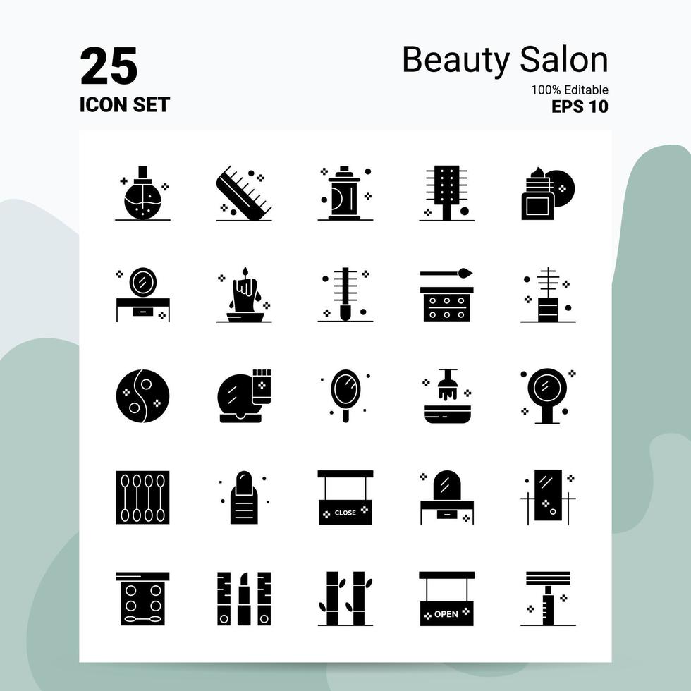 25 bellezza salone icona impostato 100 modificabile eps 10 File attività commerciale logo concetto idee solido glifo icona design vettore