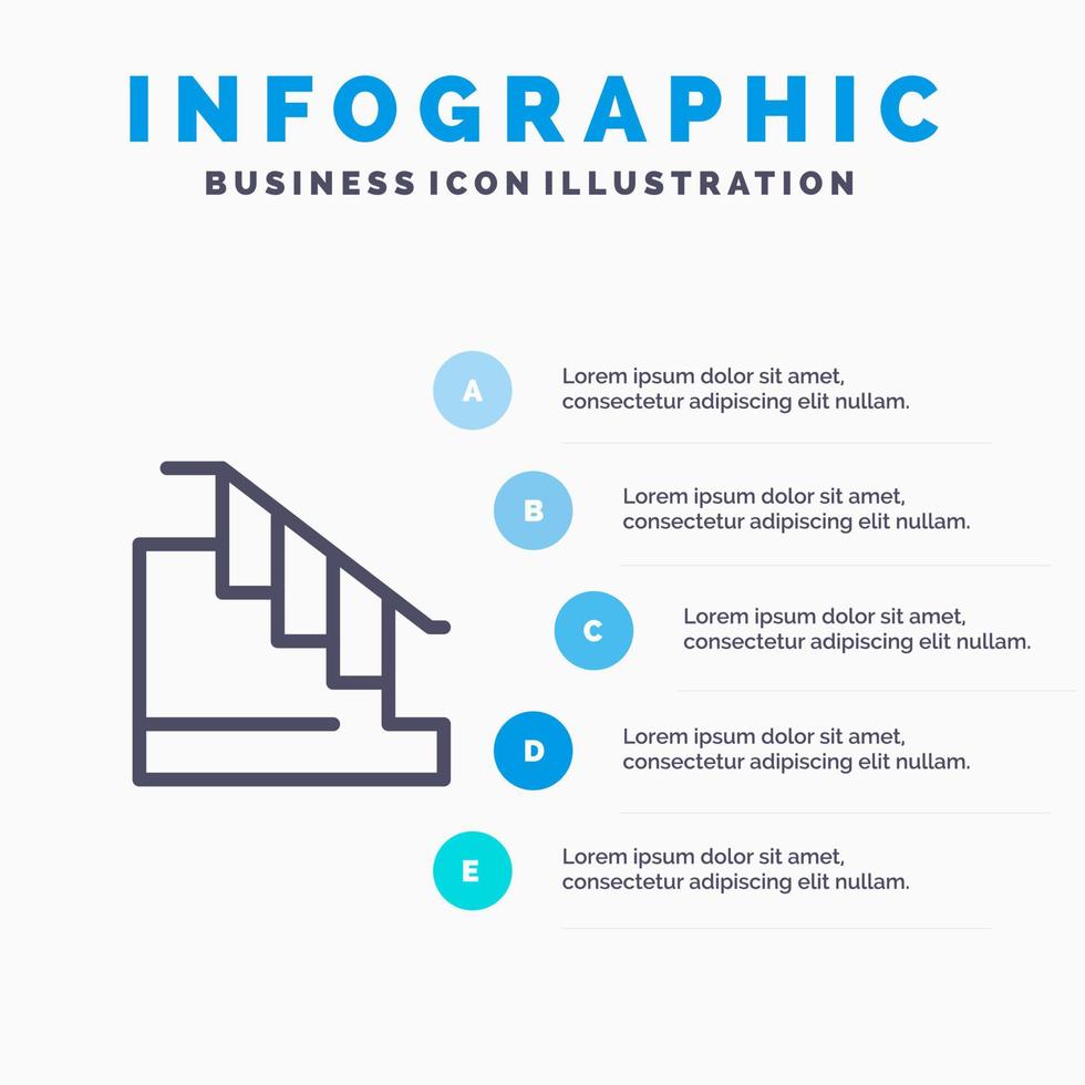 costruzione giù casa scala linea icona con 5 passaggi presentazione infografica sfondo vettore