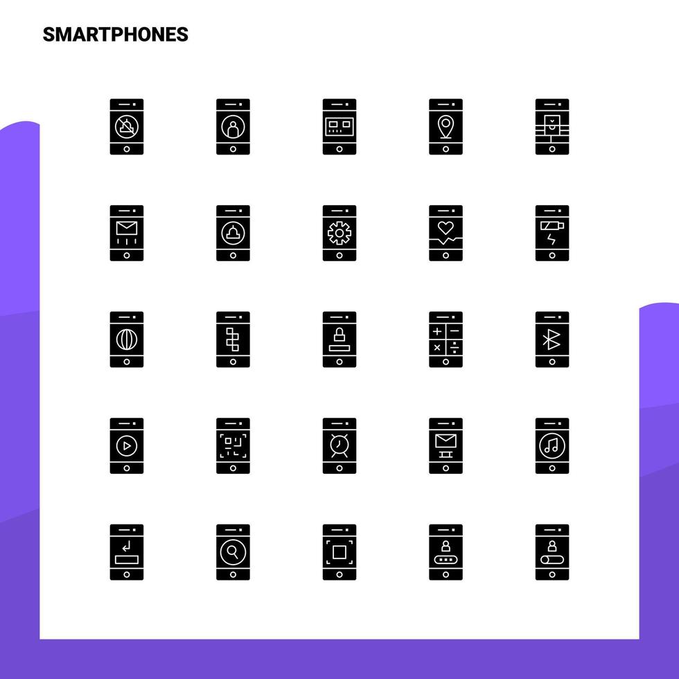 25 smartphone icona impostato solido glifo icona vettore illustrazione modello per ragnatela e mobile idee per attività commerciale azienda