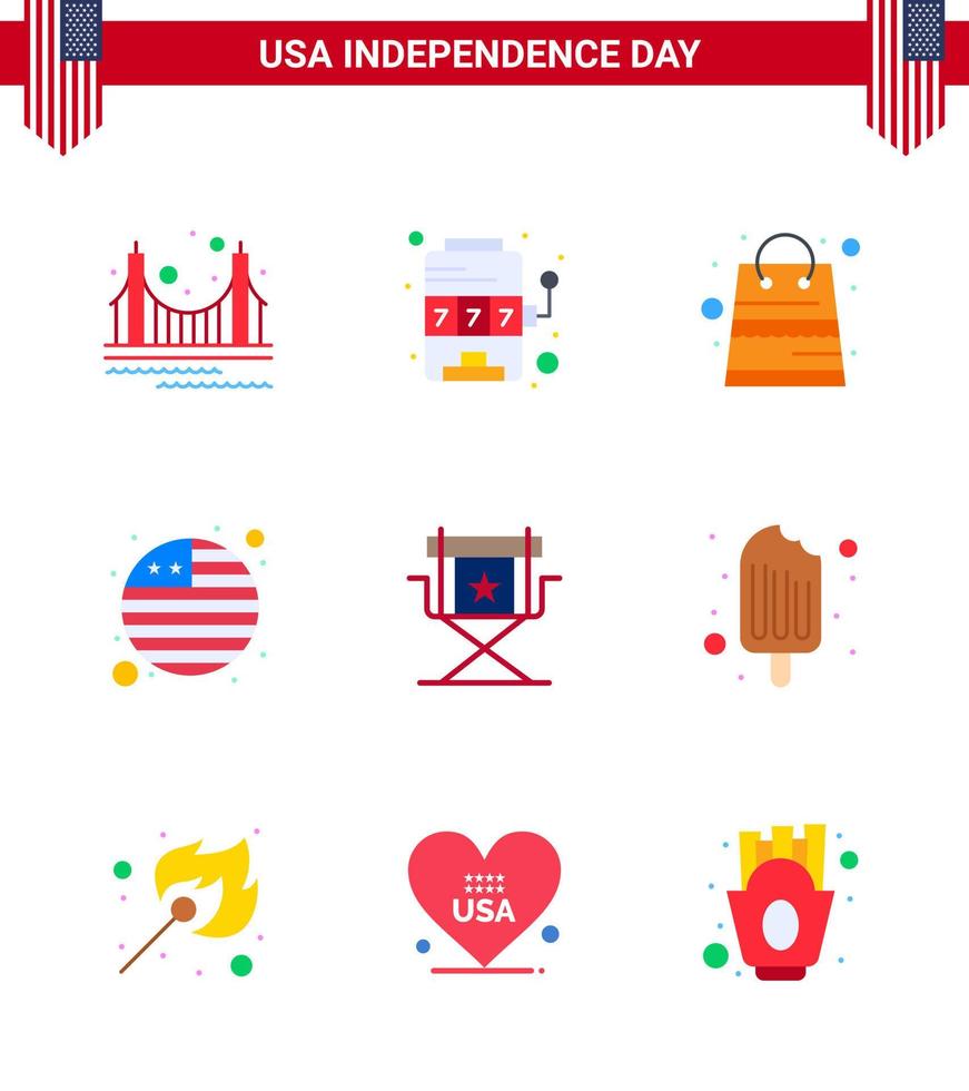 9 Stati Uniti d'America piatto imballare di indipendenza giorno segni e simboli di direttore internazionale bandiera gioco bandiera negozio modificabile Stati Uniti d'America giorno vettore design elementi