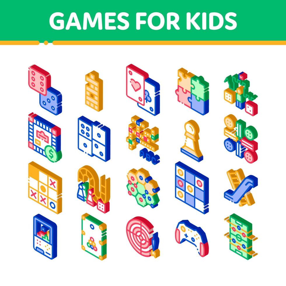 interattivo bambini Giochi vettore isometrico icone impostato