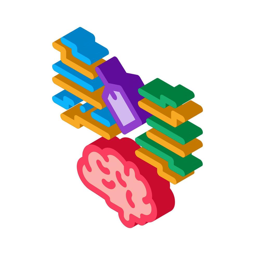 neuromarketing etichetta e cervello isometrico icona vettore illustrazione