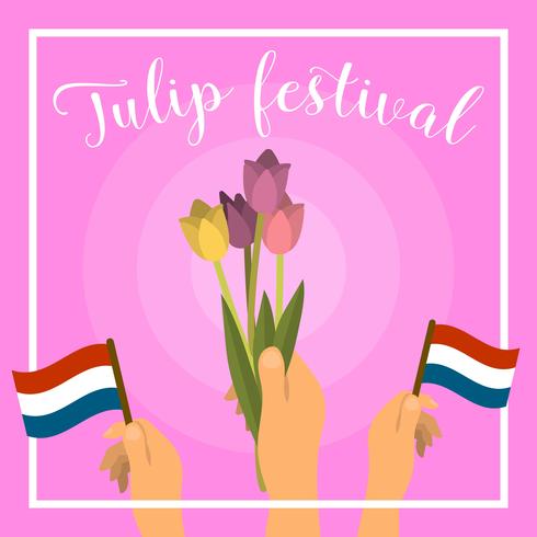 Illustrazione piana di vettore di festival del tulipano di Netherland