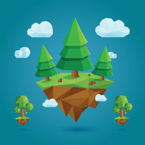 alberi e isola geometrica low poly vettore