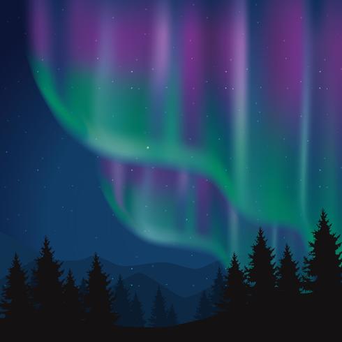 Illustrazione di paesaggio aurora boreale vettore