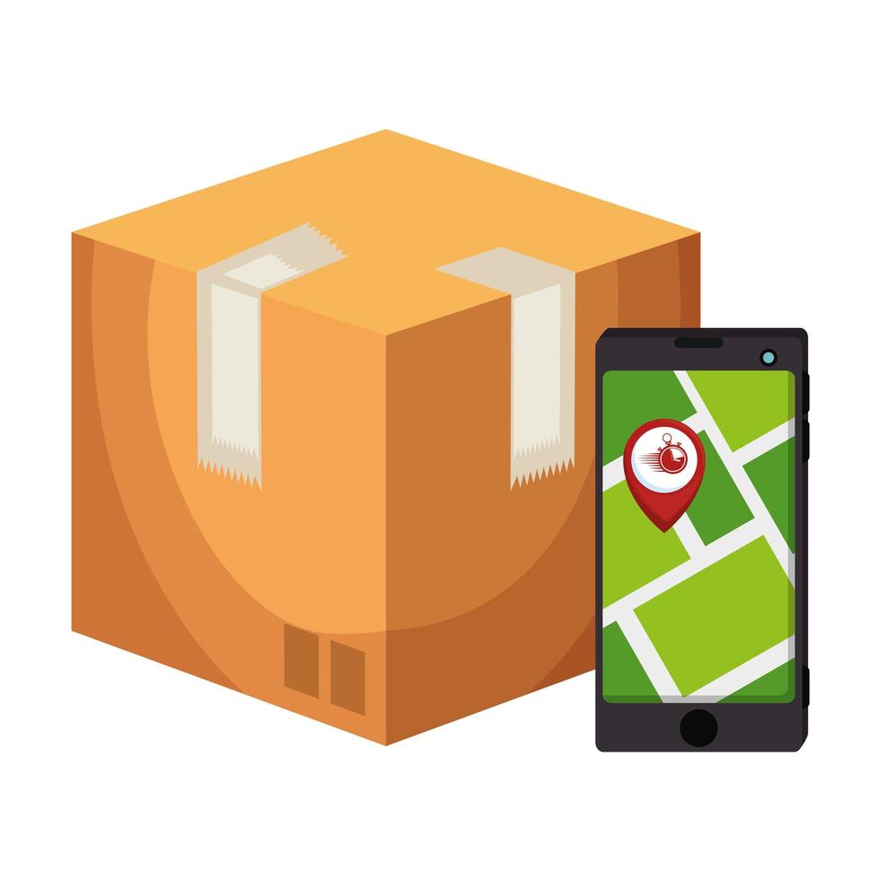 box con smartphone e app di localizzazione vettore