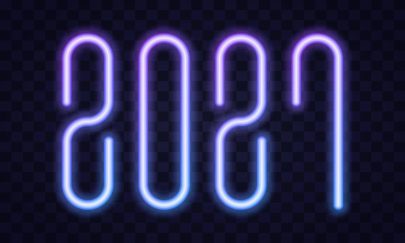 2021 felice anno nuovo testo al neon. Modello di progettazione del nuovo anno 2021 per volantini stagionali e biglietti di auguri o inviti a tema natalizio. banner leggero. illustrazione vettoriale. vettore