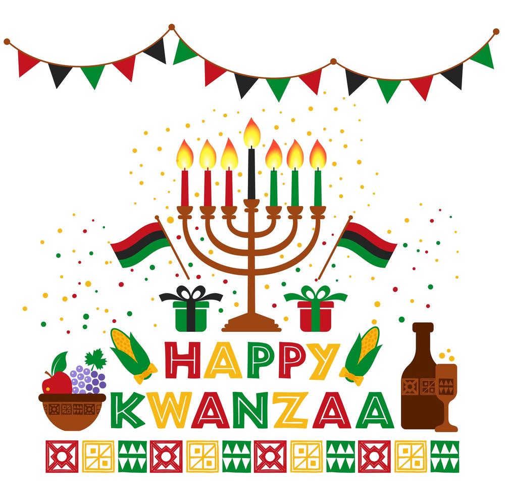 banner per kwanzaa con candele tradizionali vettore