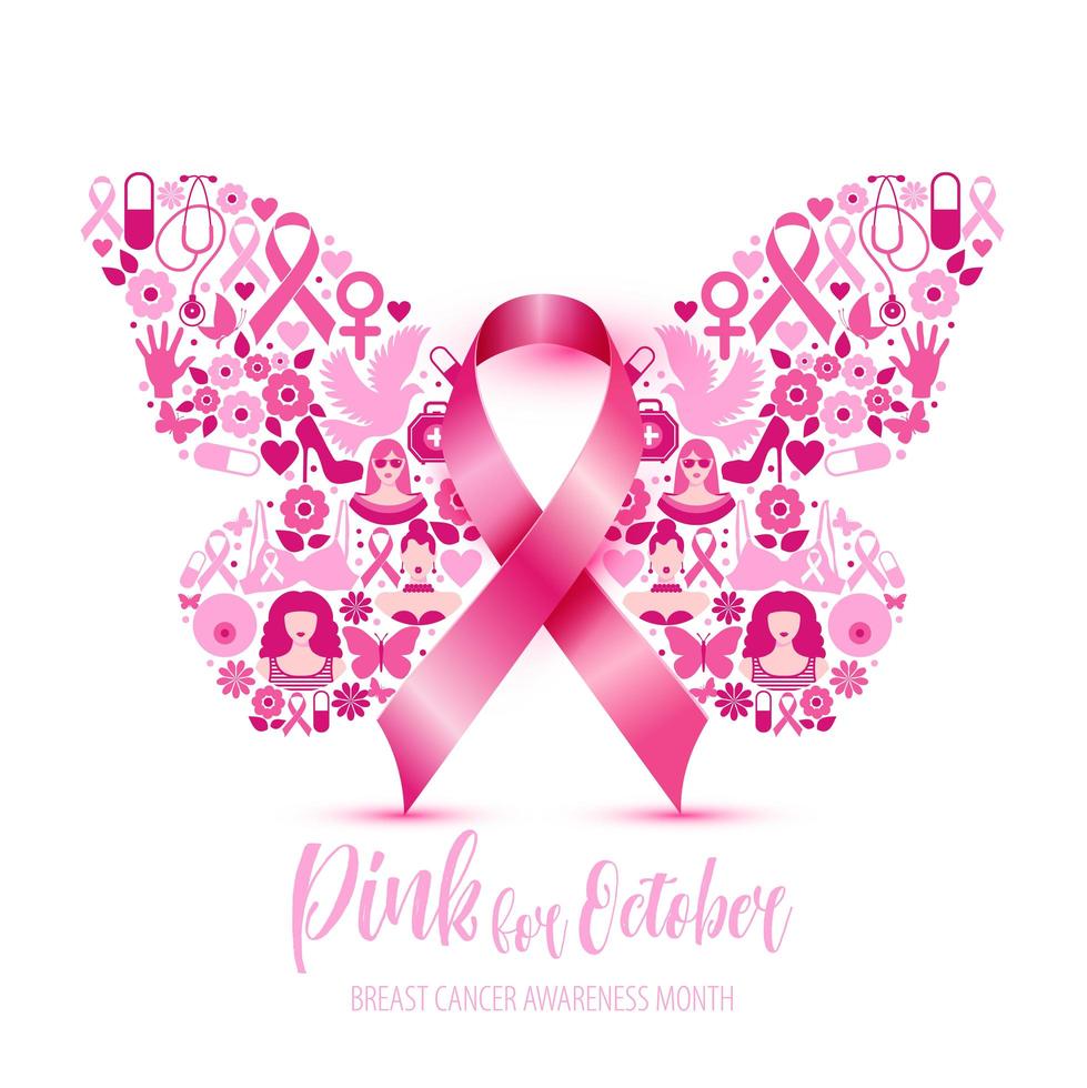 consapevolezza del cancro al seno con segno di farfalla vettore