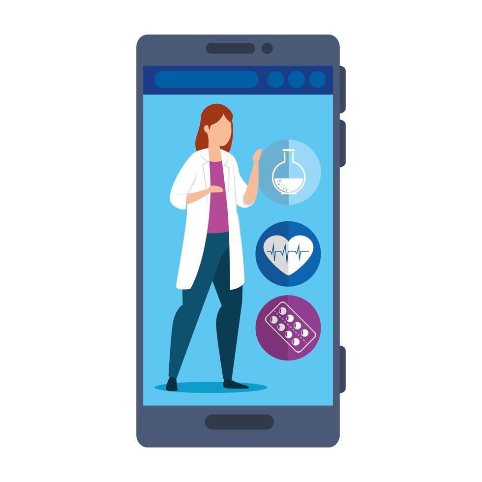 medicina online con medico sullo smartphone vettore