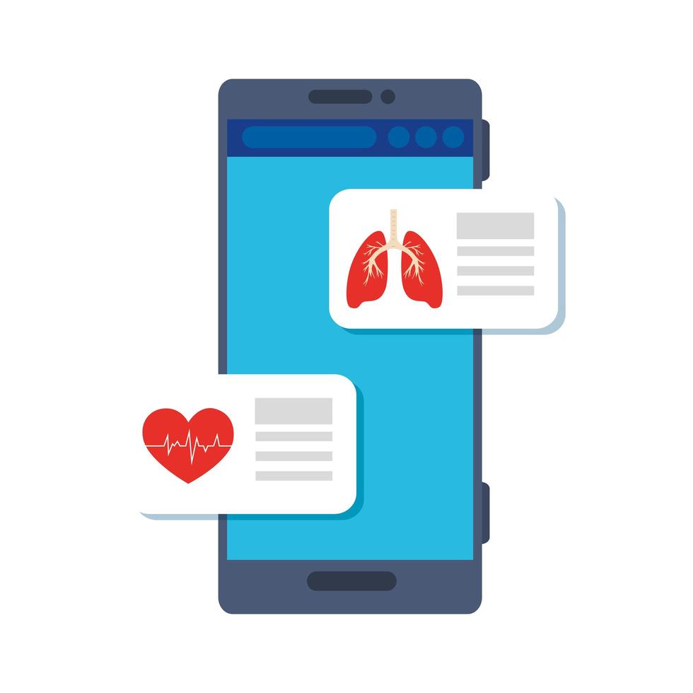 medicina online con smartphone e icone vettore