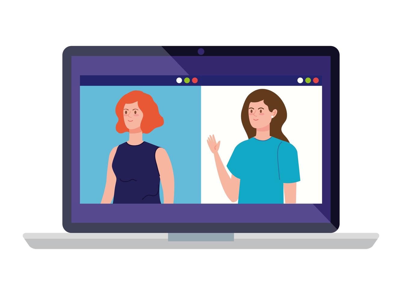 donne in una videoconferenza sul laptop vettore