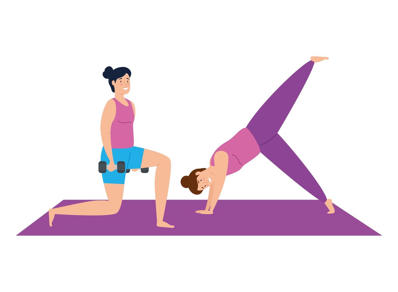 donne che esercitano e fanno yoga insieme vettore