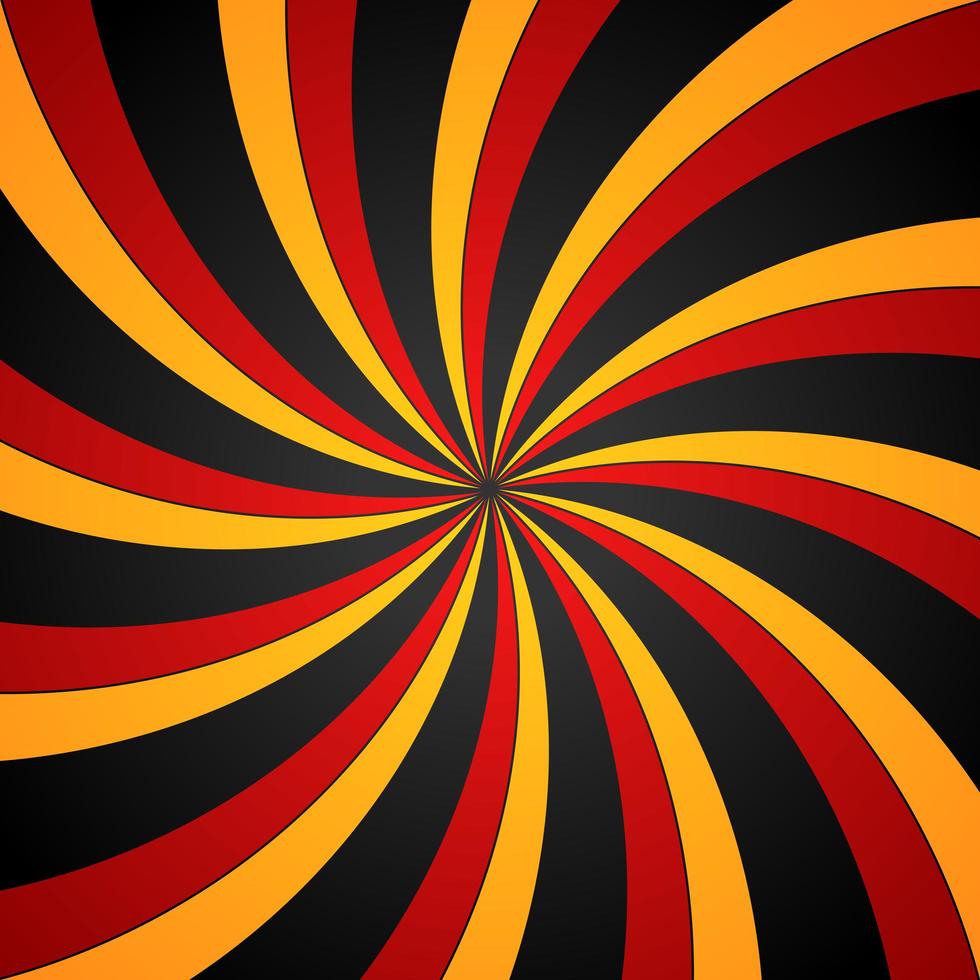 sfondo radiale turbinio a spirale nero, rosso e giallo. sfondo di vortice ed elica. illustrazione vettoriale