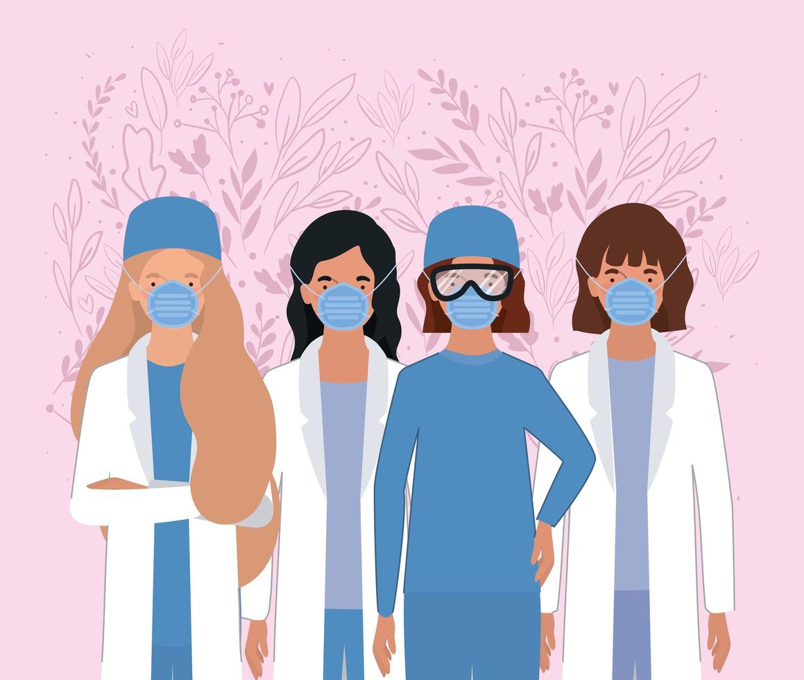donne dottoresse con maschere contro il disegno vettoriale del virus ncov 2019
