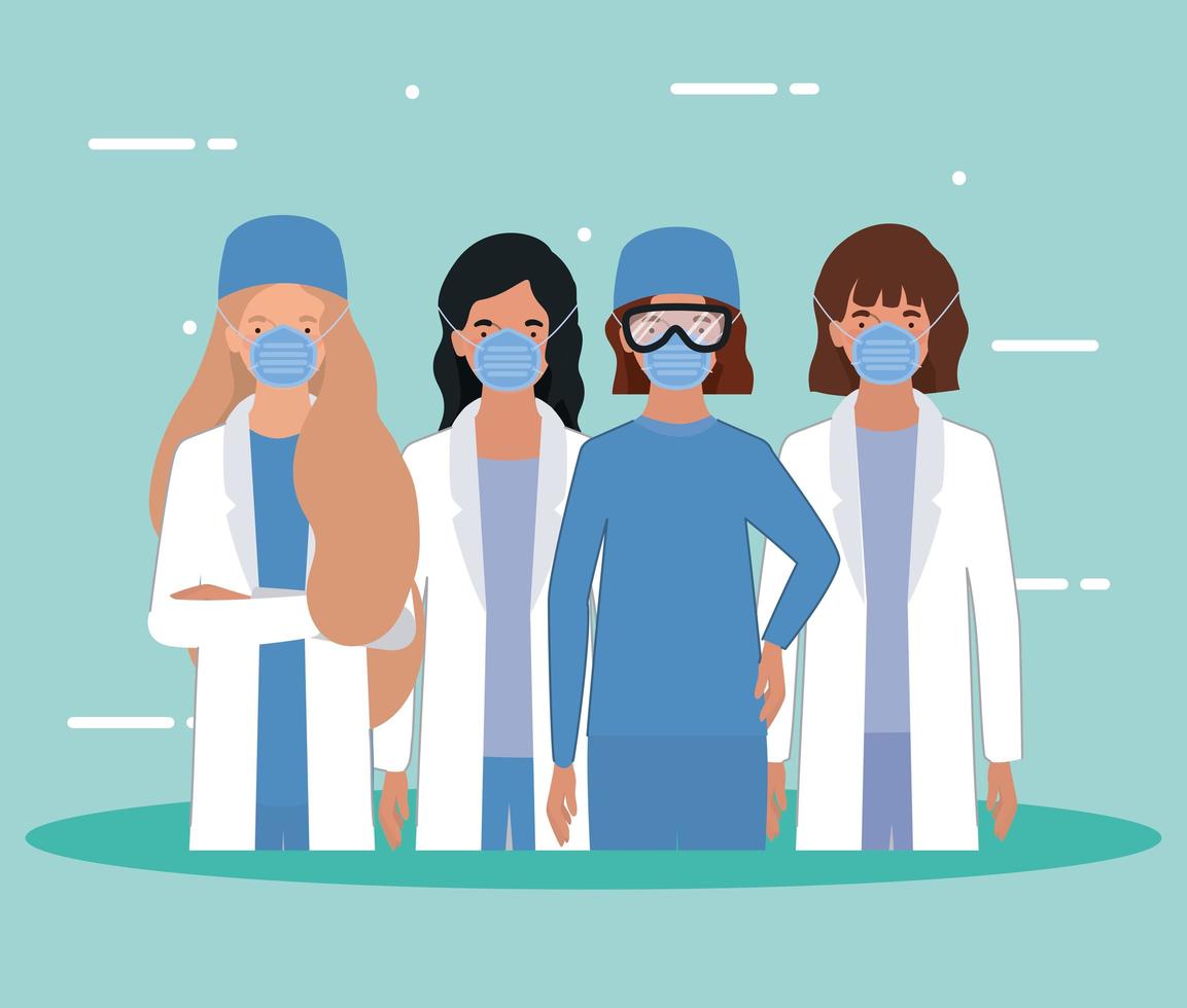 donne dottoresse con maschere contro il disegno vettoriale del virus ncov 2019
