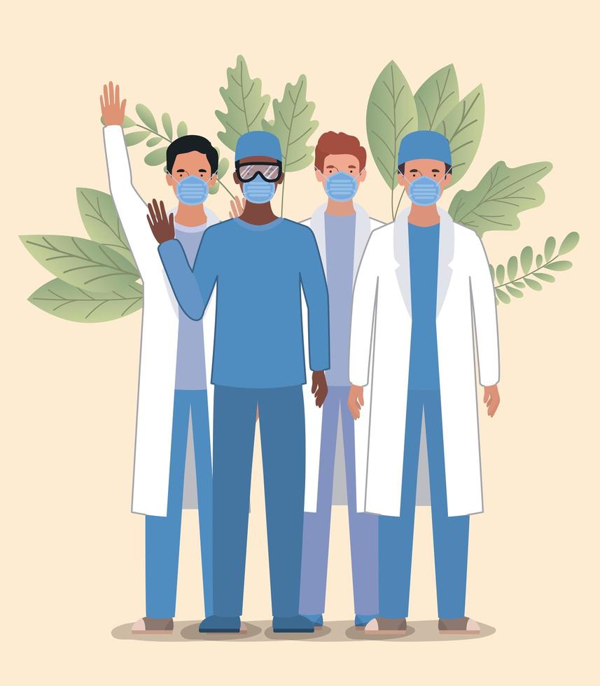 uomini medici con maschere contro il disegno vettoriale del virus ncov 2019