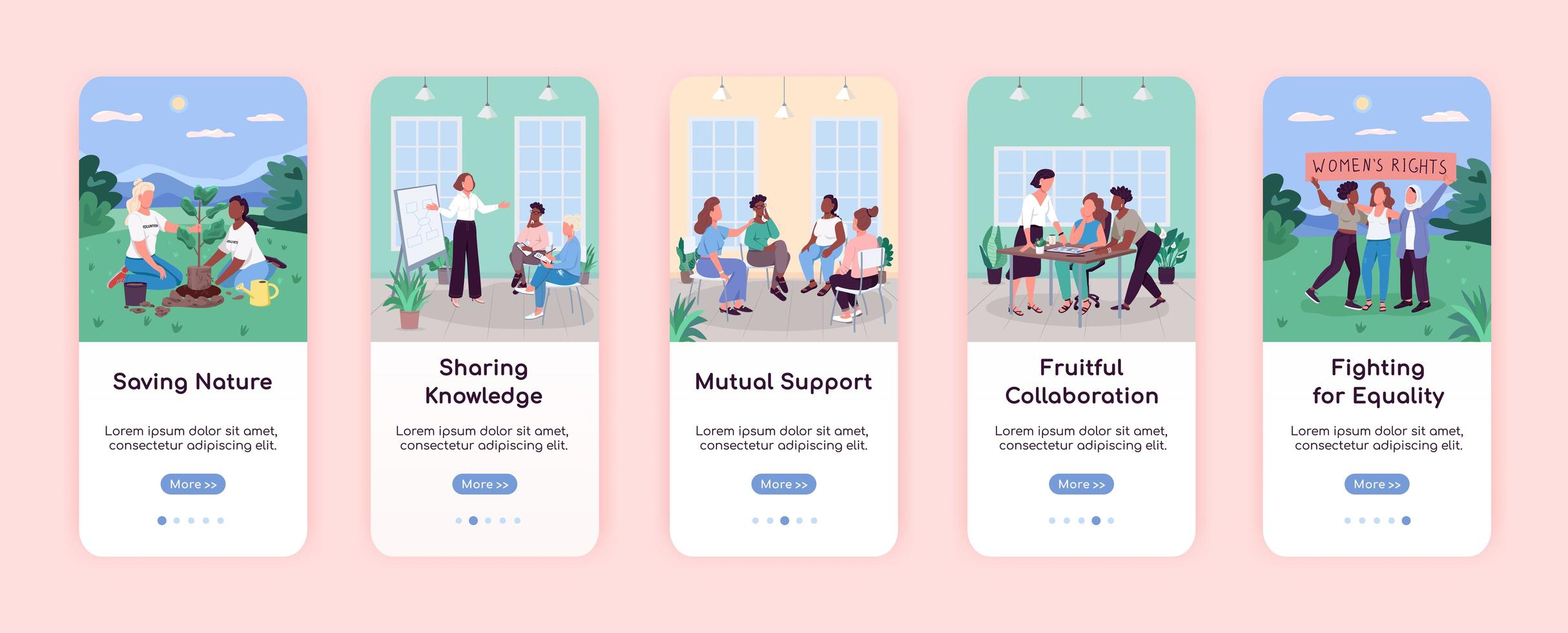 donne nella società onboarding modello di vettore piatto schermo app mobile