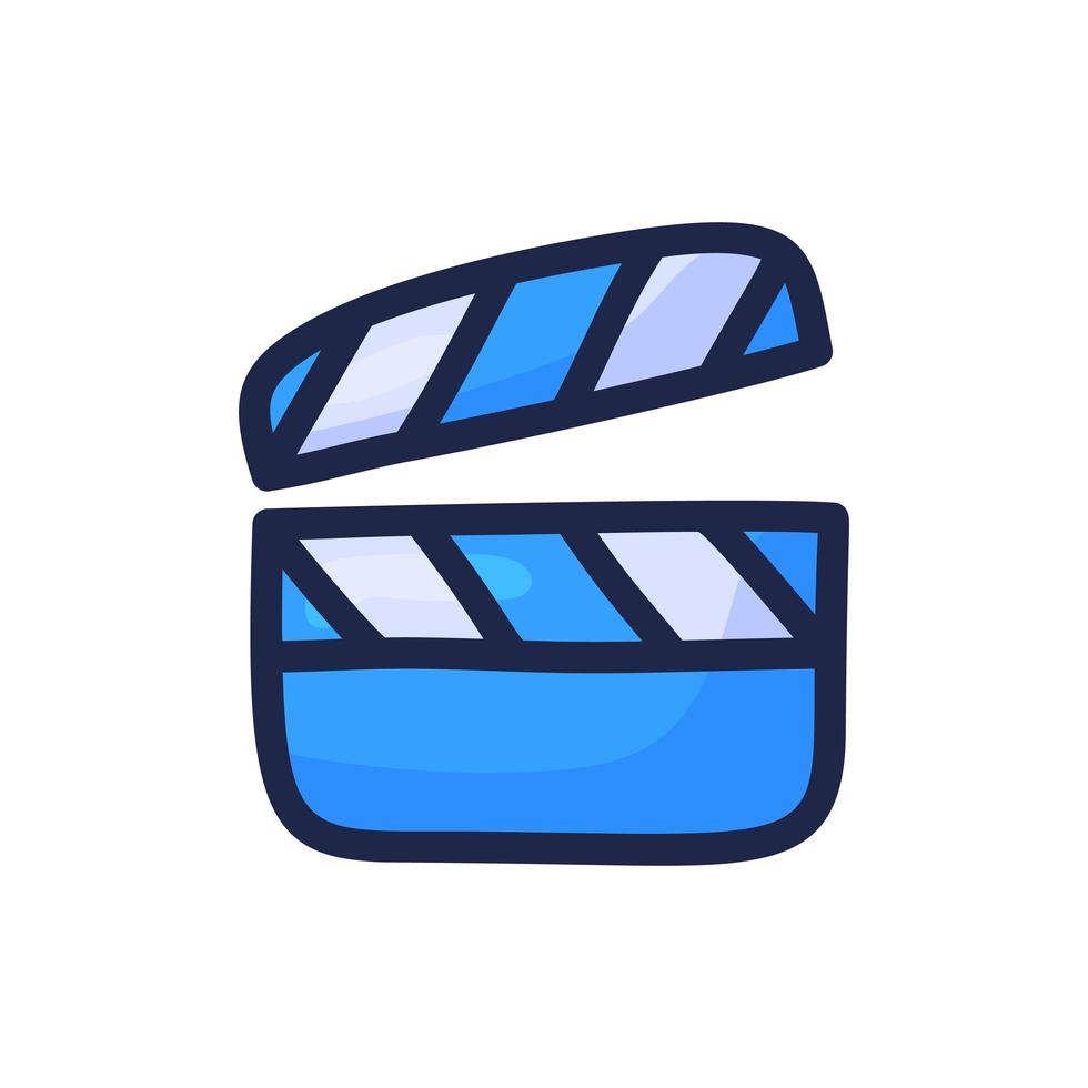 icona di colore contorno semplice film video clapperboard isolato su bianco. fumetto mano disegnare illustrazione vettoriale