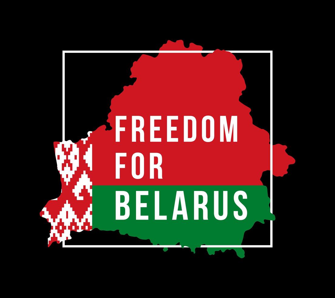 illustrazione vettoriale l'iscrizione libertà per la Bielorussia sullo sfondo della mappa della bandiera. il simbolo della libertà bielorussa. colori nazionali della bielorussia
