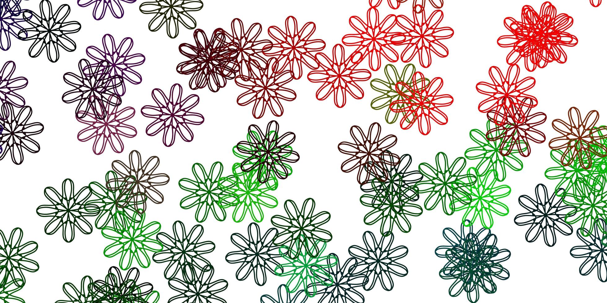 modello di doodle vettoriale multicolore chiaro con fiori.