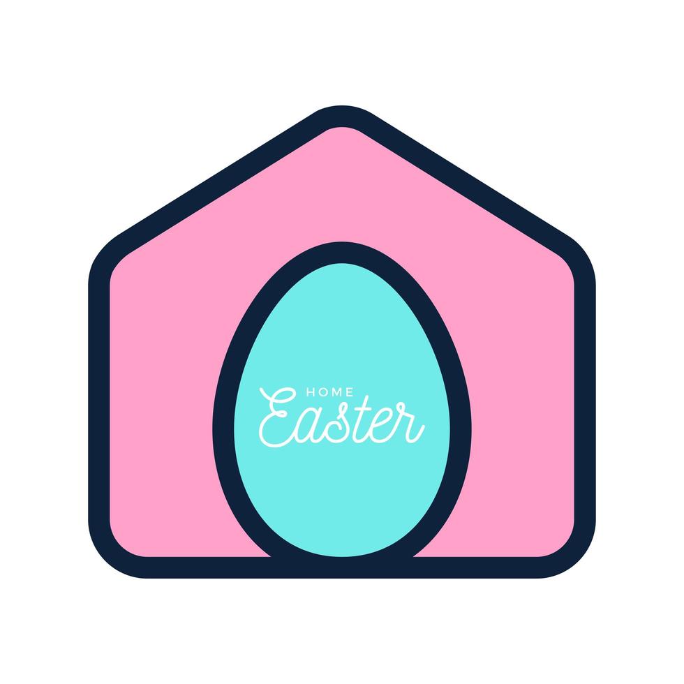 happy home easter 2020 card con divertente icona minimalista vettoriale. stare a casa badge in quarantena. reazione covid-19. vettore