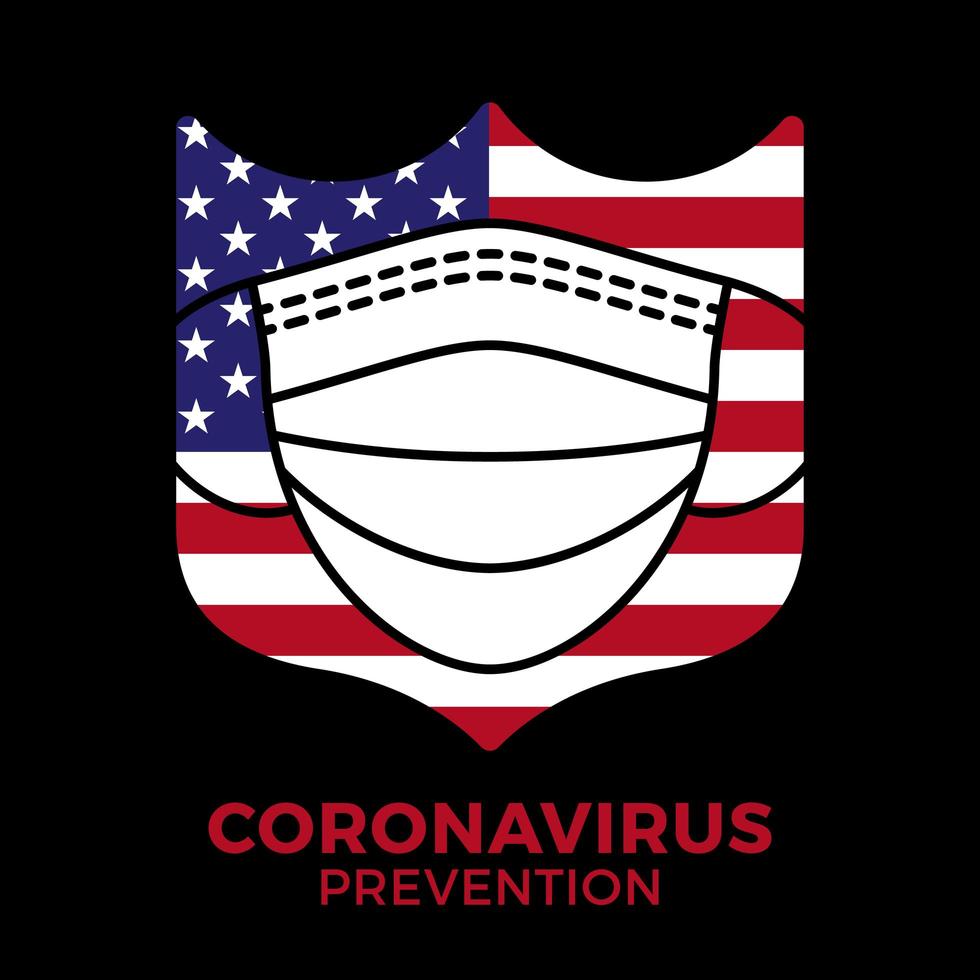 maschera facciale banner in scudo con icona bandiera usa prevenzione coronavirus. concetto di protezione covid-19 segno illustrazione vettoriale. sfondo di progettazione di prevenzione covid-19. vettore