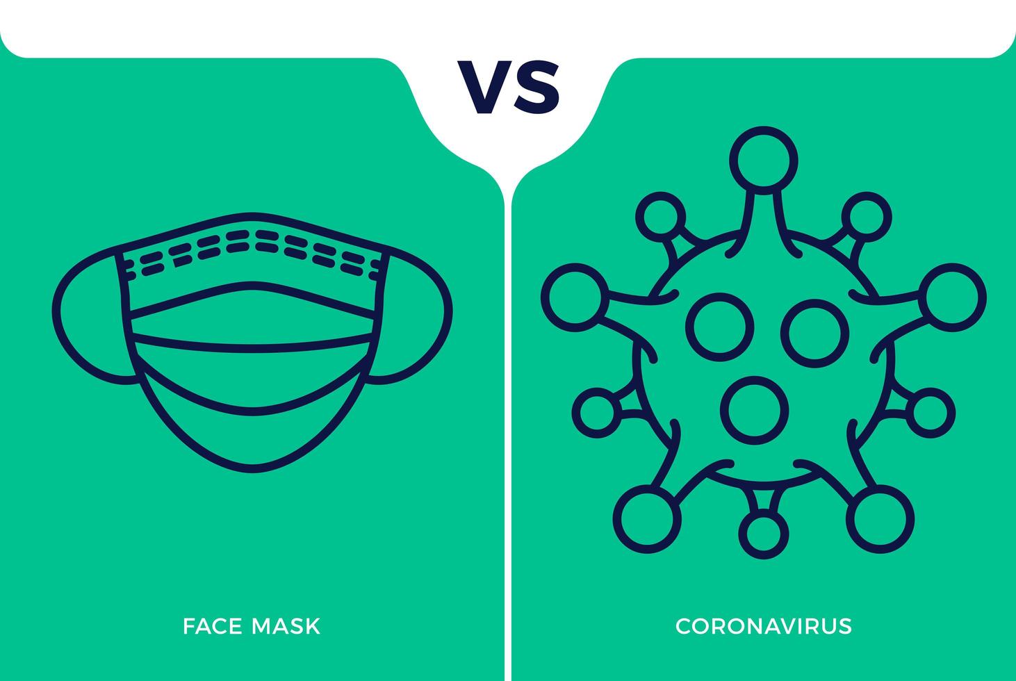 banner icona maschera facciale vs o contro il concetto di coronavirus protezione covid-19 segno illustrazione vettoriale. sfondo di progettazione di prevenzione covid-19. vettore