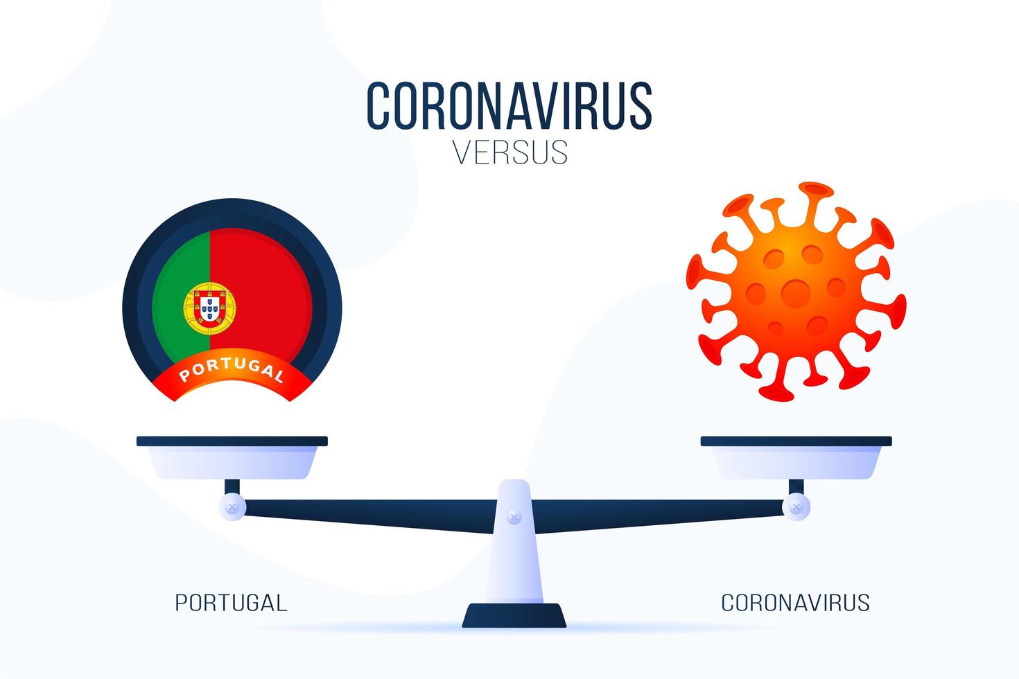 coronavirus o illustrazione vettoriale portogallo. concetto creativo di scale e versus, su un lato della scala si trova un virus covid-19 e sull'altro l'icona della bandiera del Portogallo. illustrazione vettoriale piatta.