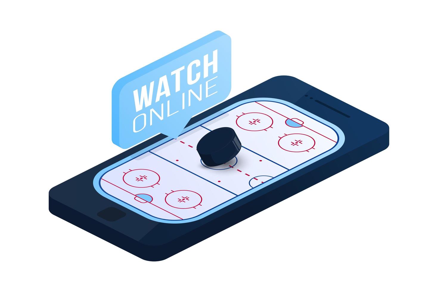 illustrazione isometrica piana di vettore di concetto online di hockey su ghiaccio. concetto di vettore isometrico piatto hockey online.