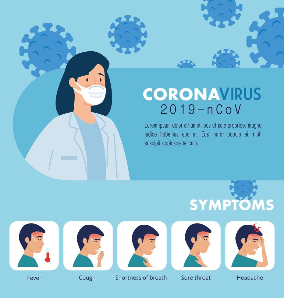 banner di prevenzione del coronavirus con medico e icone vettore