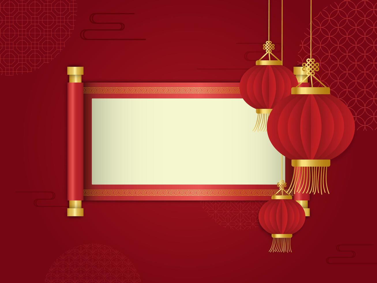lanterna rossa e scorrimento davanti a sfondo astratto cinese vettore