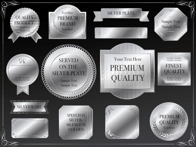 Una serie di etichette in argento assortite. vettore