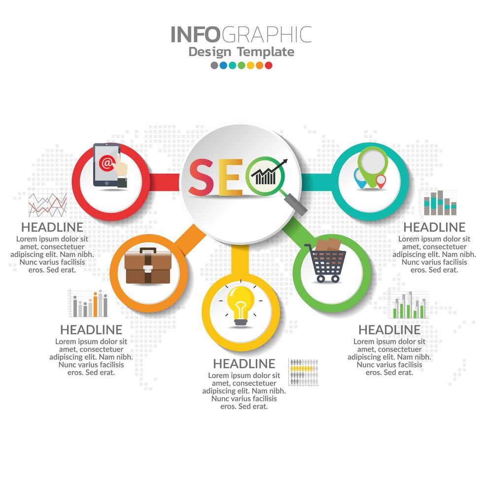 illustrazione di concetto infografica di infografica seo con modello di layout aziendale. vettore