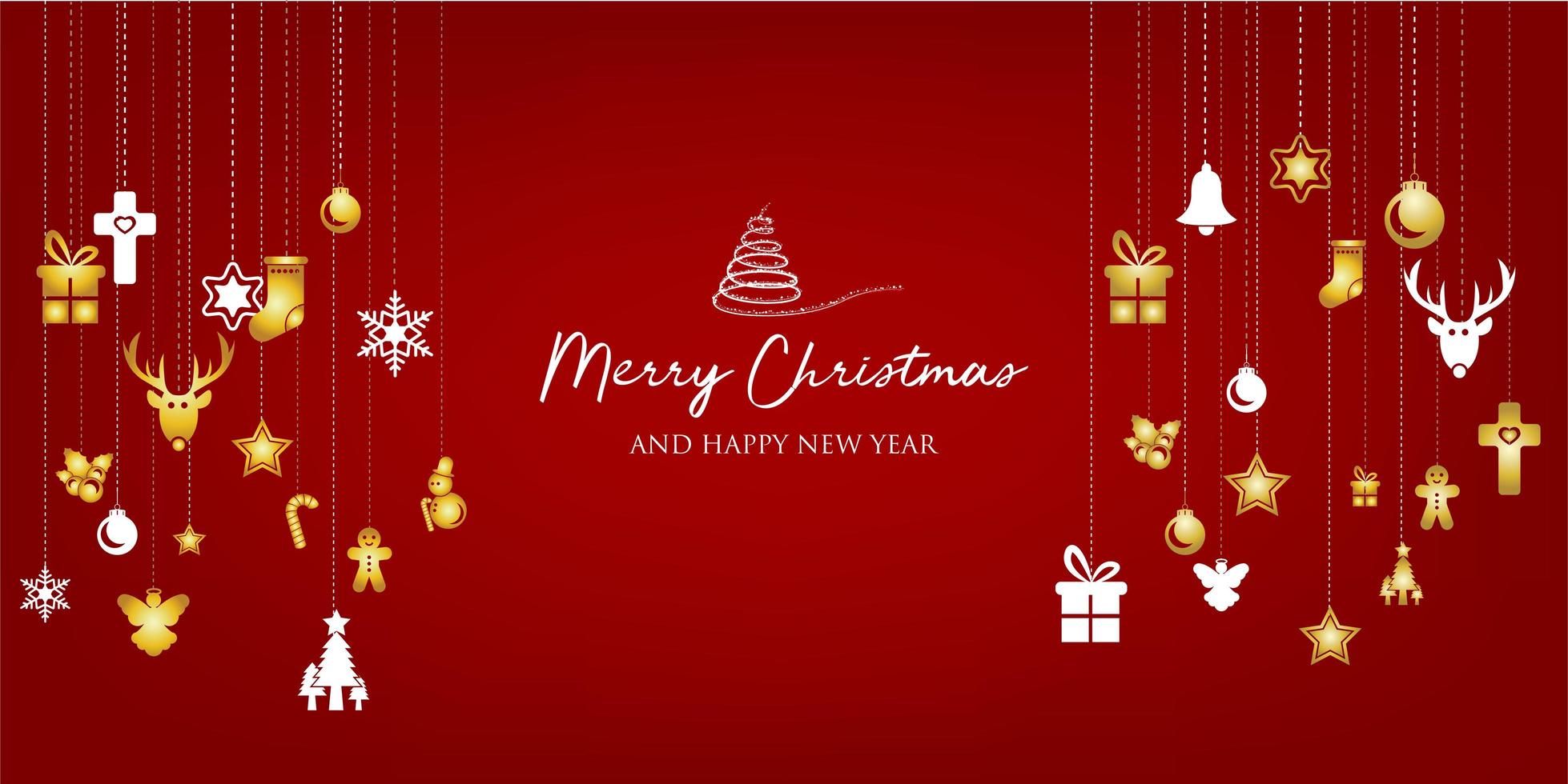 banner di Natale con sfondo e decorazioni natalizie. testo buon natale e felice anno nuovo. vettore
