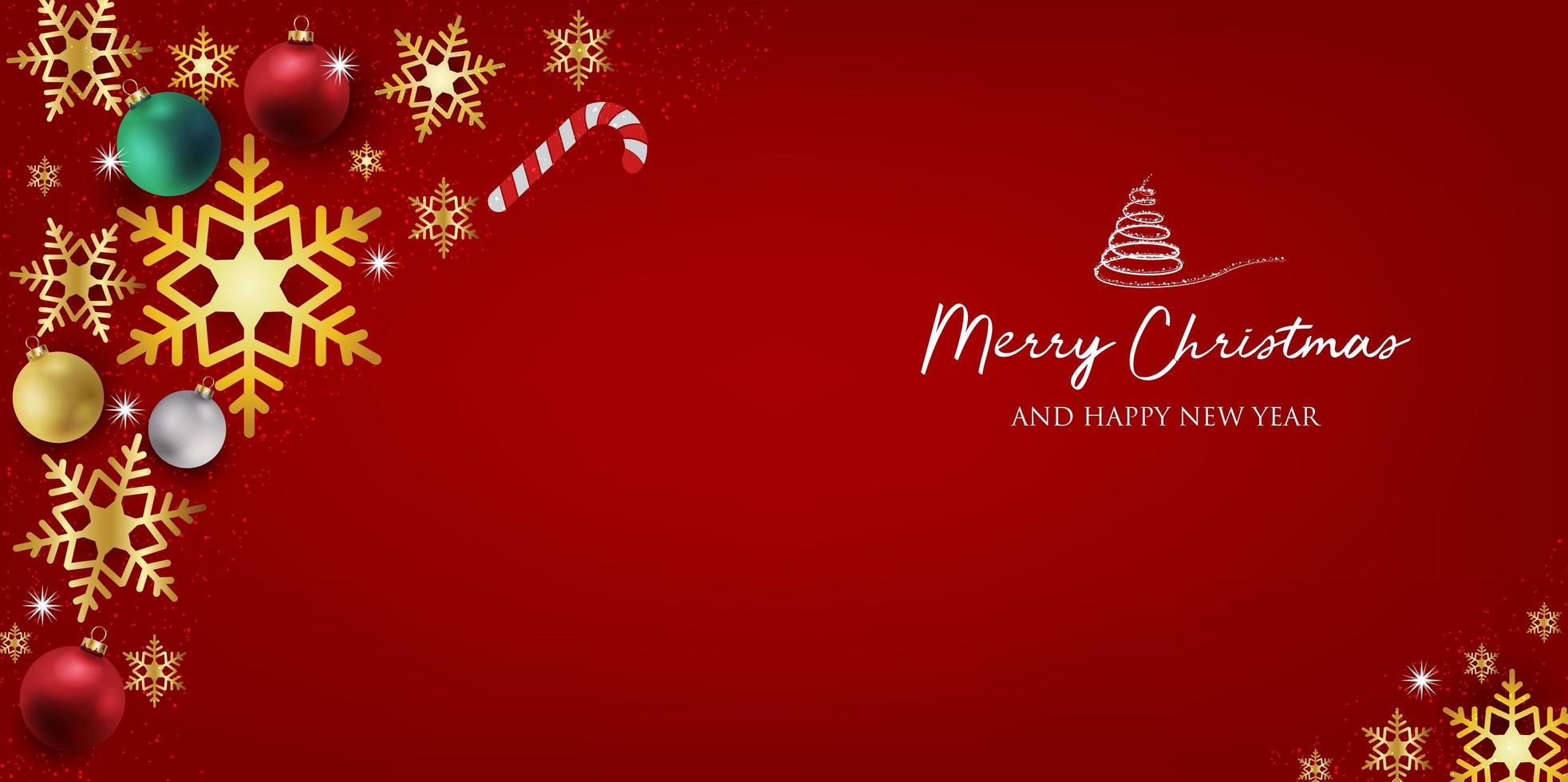banner di Natale con sfondo e decorazioni natalizie. testo buon natale e felice anno nuovo. vettore