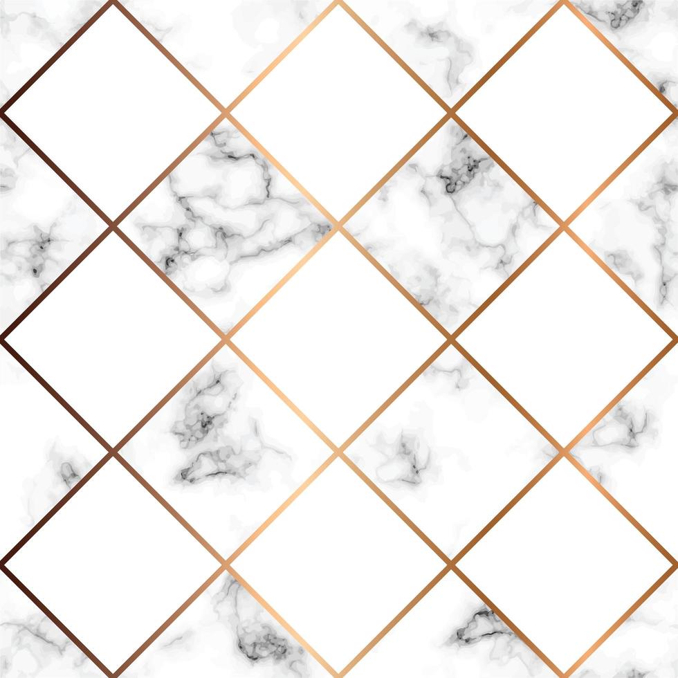 struttura di marmo vettoriale, design senza cuciture con quadrati bianchi e linee geometriche dorate, superficie marmorizzata in bianco e nero, sfondo moderno e lussuoso vettore