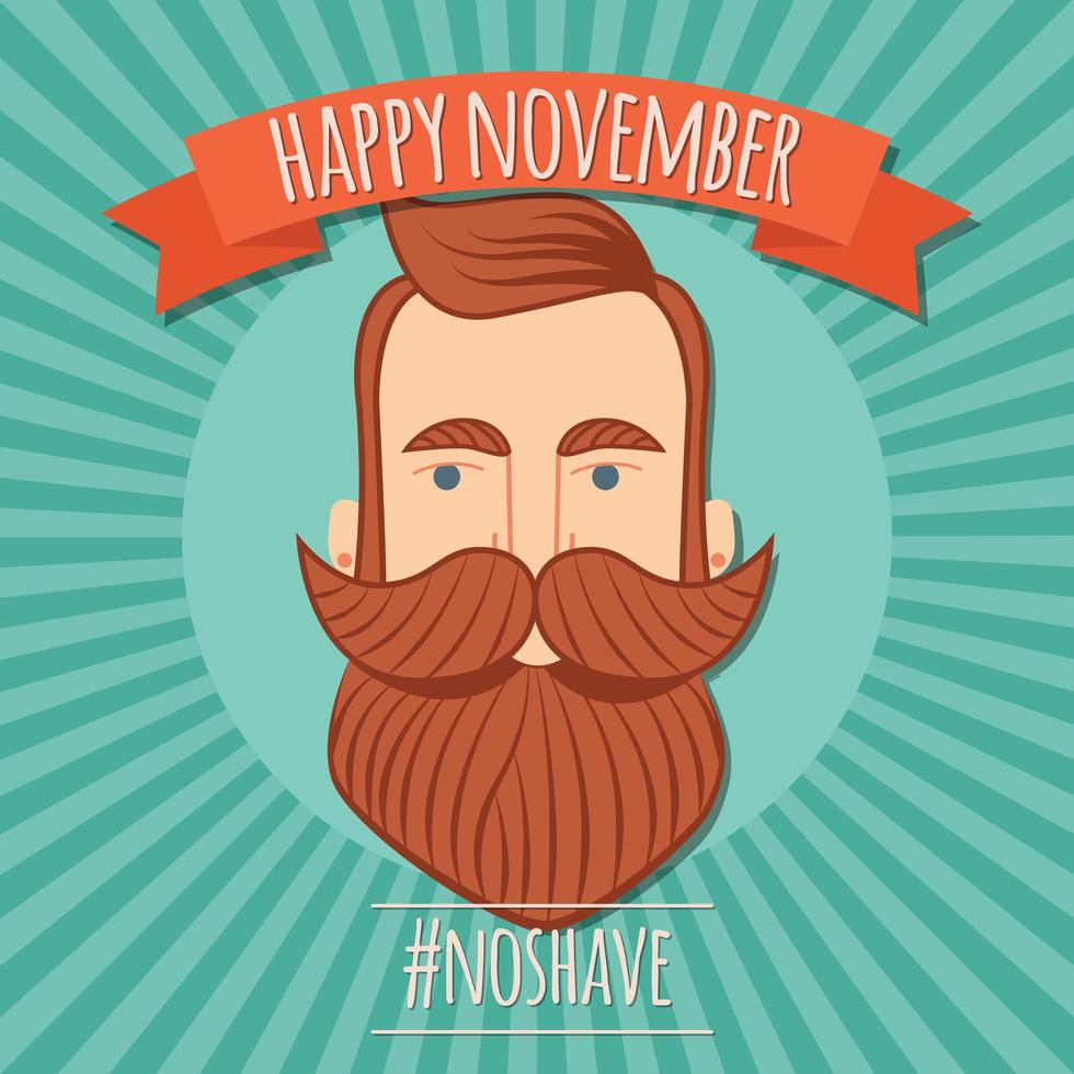 no shave novembre poster design, consapevolezza del cancro alla prostata, uomo hipster con barba e baffi vettore