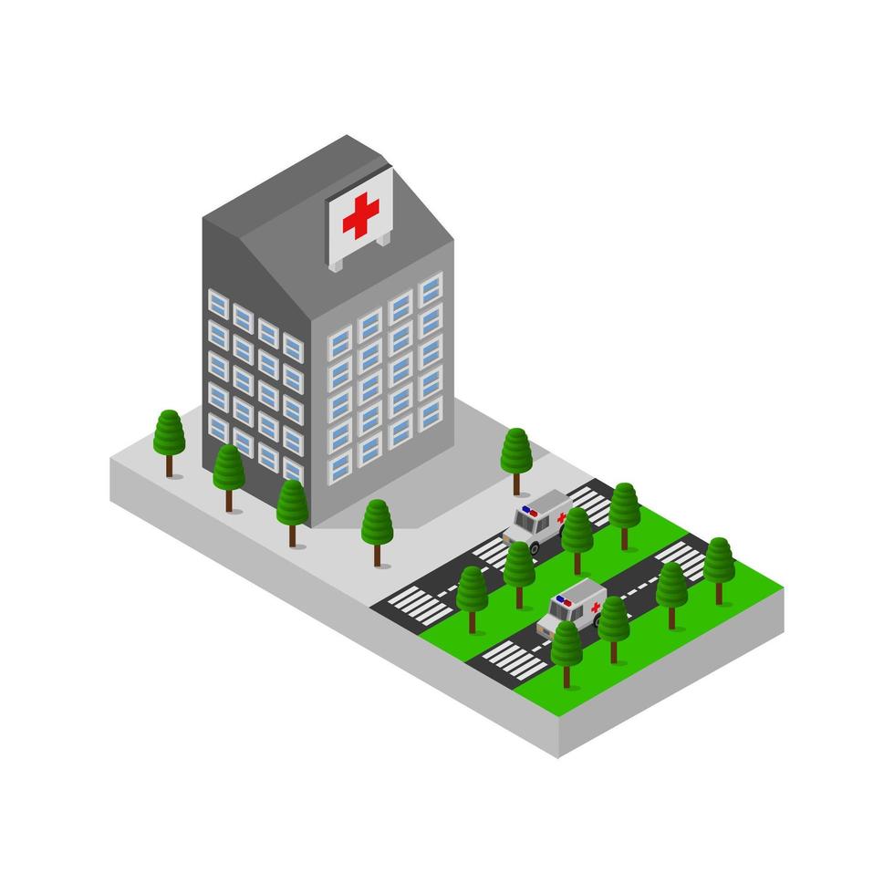 ospedale isometrico su sfondo bianco vettore