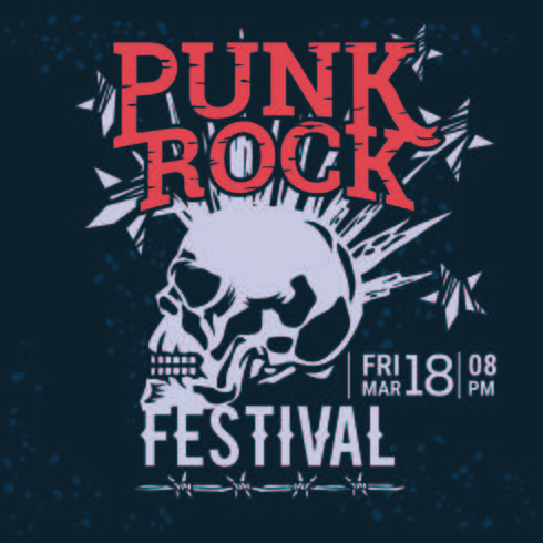 Hipster Punk Rock Festival Poster con Skull and Stars fulmine Starburst vettore