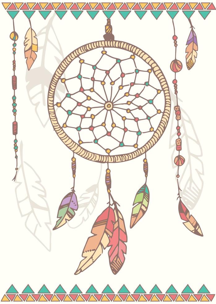 acchiappasogni nativi americani disegnati a mano, perline e piume vettore